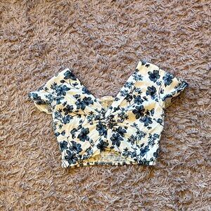 Japna White and Blue Floral Crop Top